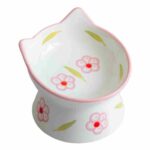 DEXYPAWS Cat Ceramic Bowl - Floral White & Blush Pink