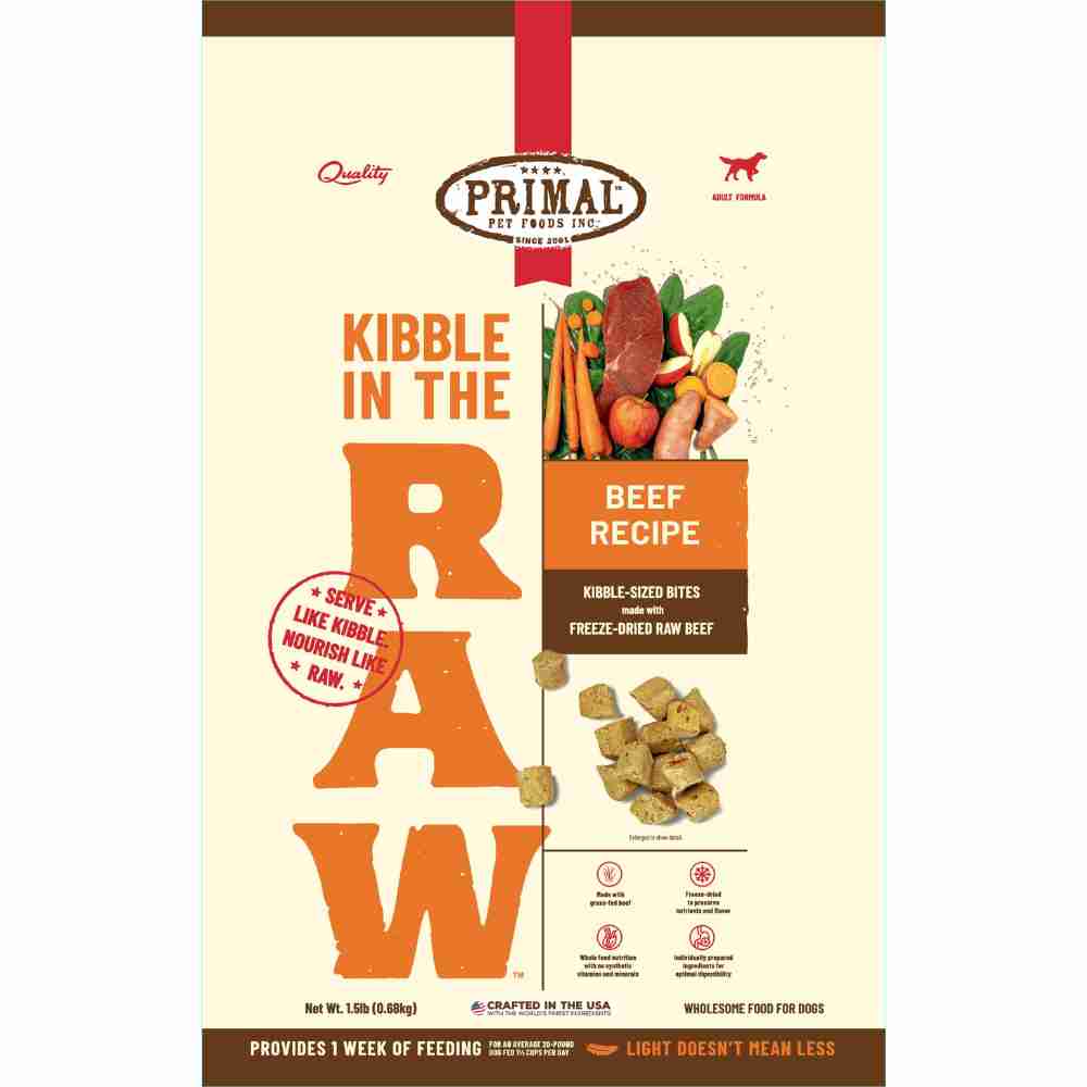 Primal Kibble In The Raw Beef Recipe Dog 1.5lb Primal Kibble In The Raw Beef Recipe Dog 1.5lb