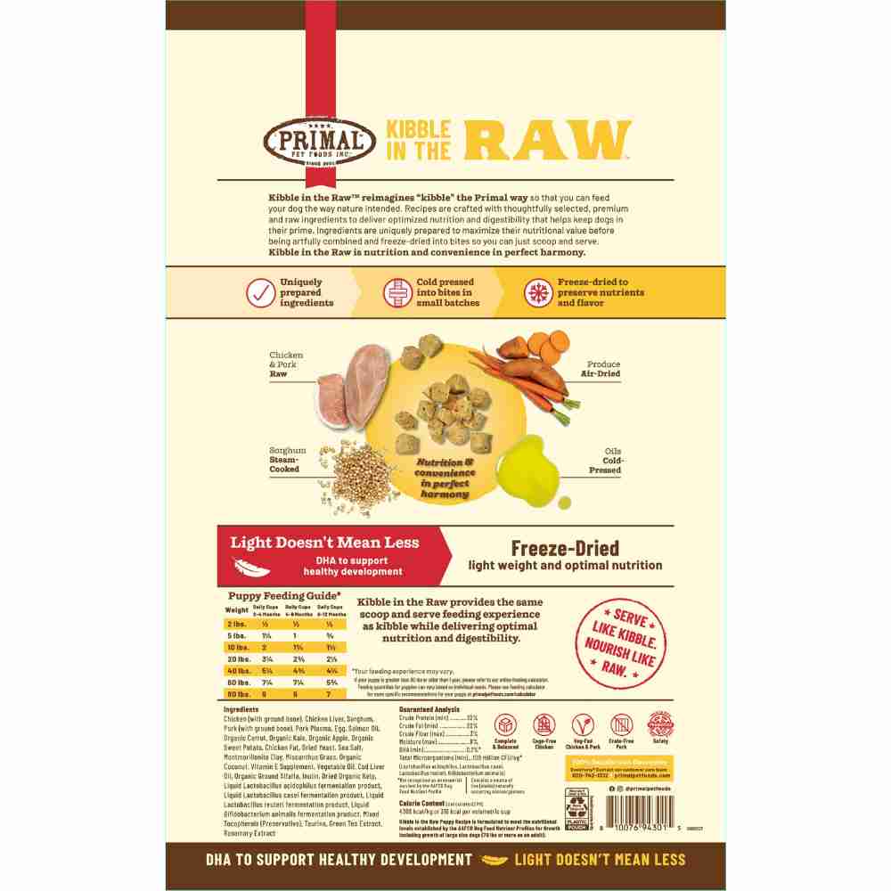 Primal Kibble In The Raw Puppy Chicken & Pork Recipe Dog 1.5lb (2) Primal Kibble In The Raw Puppy Chicken & Pork Recipe Dog 1.5lb