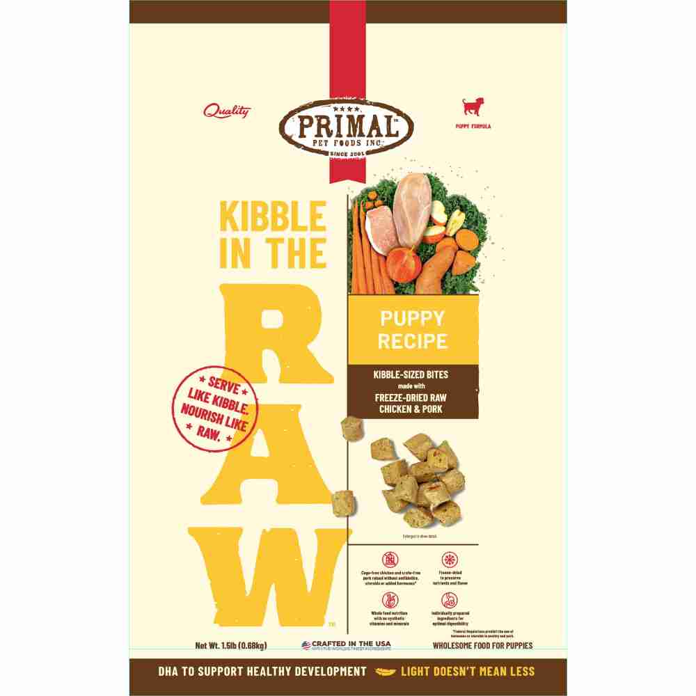 Primal Kibble In The Raw Puppy Chicken & Pork Recipe Dog 1.5lb Primal Kibble In The Raw Puppy Chicken & Pork Recipe Dog 1.5lb